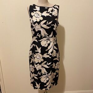 Silk Ann Taylor Floral Black and White Sleeveless Dress